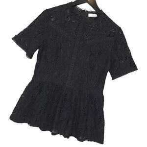 Tobrief Women's Lace See-Through Blouse Top Sz Medium Layered Whimsigoth Black